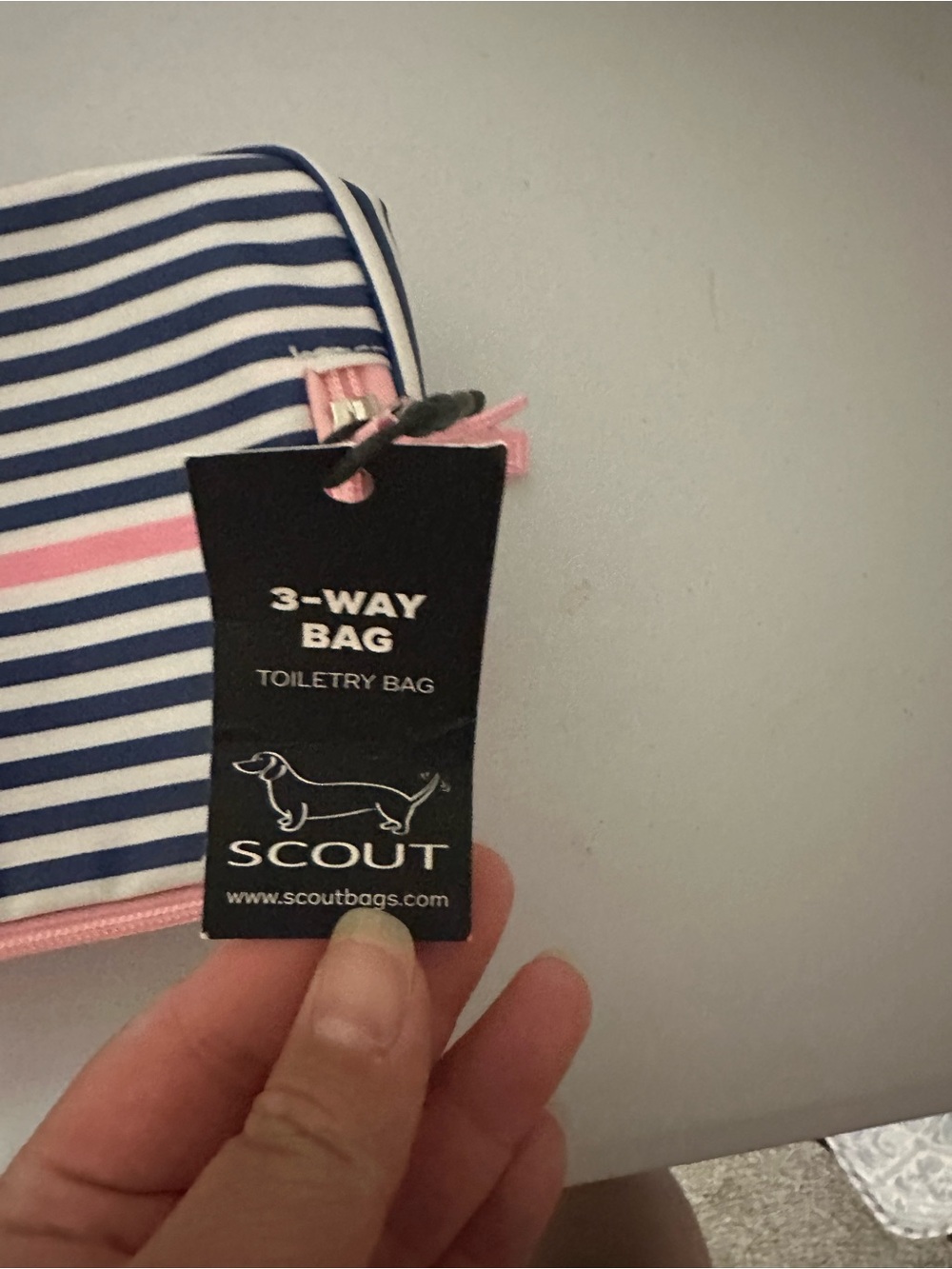 Scout Navy, White & Pink Striped 3 Way Toiletry Bag - Picture 4 of 5